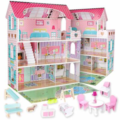 Lulilo Gardeno puidust nukumaja aiamööbliga 70cm roosa LED