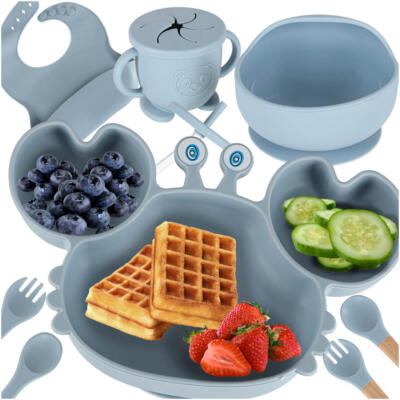 Silikoonist beebitaldrikud beebikrabi komplekt 9 tk sinine