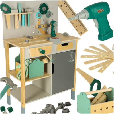 LULILO Fikso puidust töökoda väike DIY komplekt tööriistadega saag kruvikeeraja kõlab 86cm