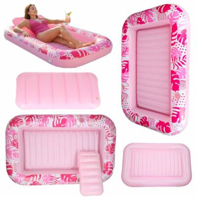 Täispuhutav ujumismadrats, päikesevoodi koos padjaga roosa