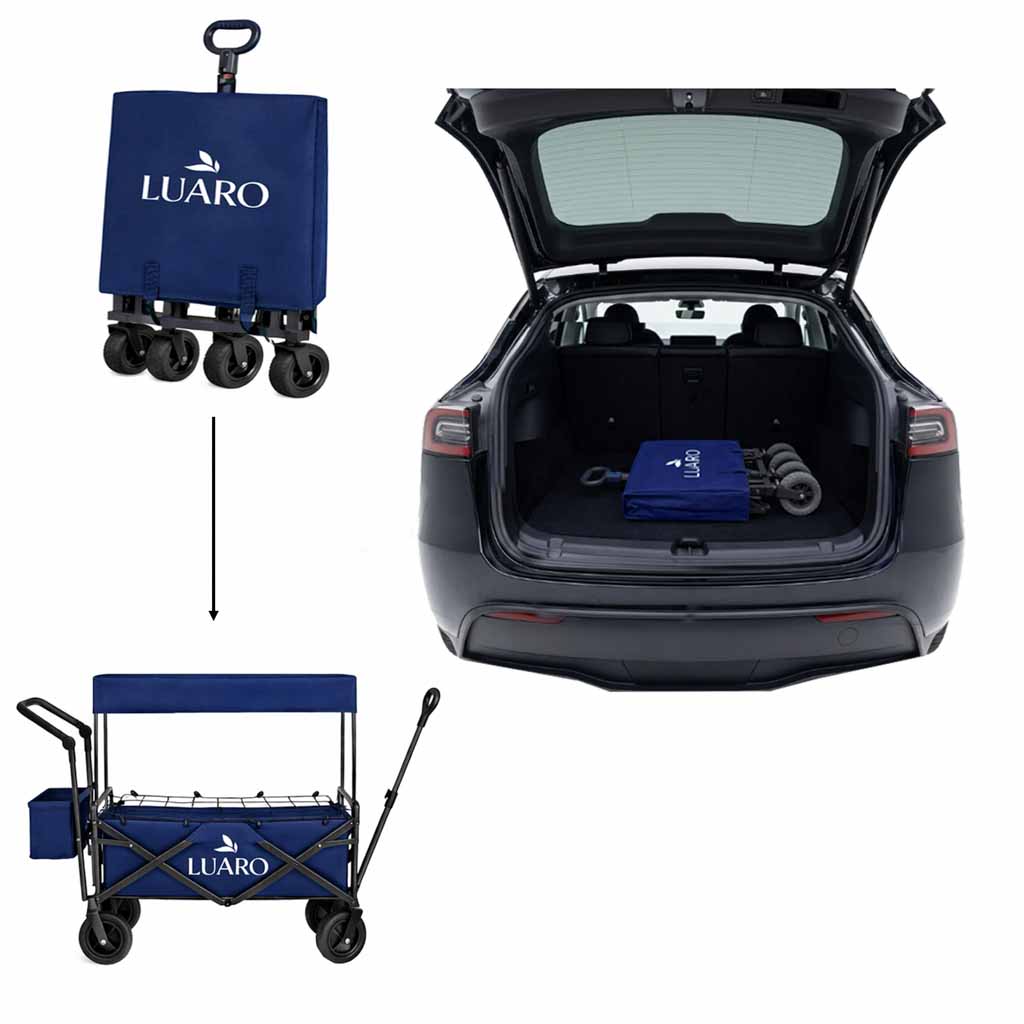 LUARO rannatranspordikäru kokkupandav koos varikatuse ja võrguga tumesinine - Image 8