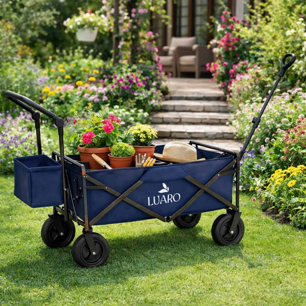 LUARO rannatranspordikäru kokkupandav koos varikatuse ja võrguga tumesinine - Image 9