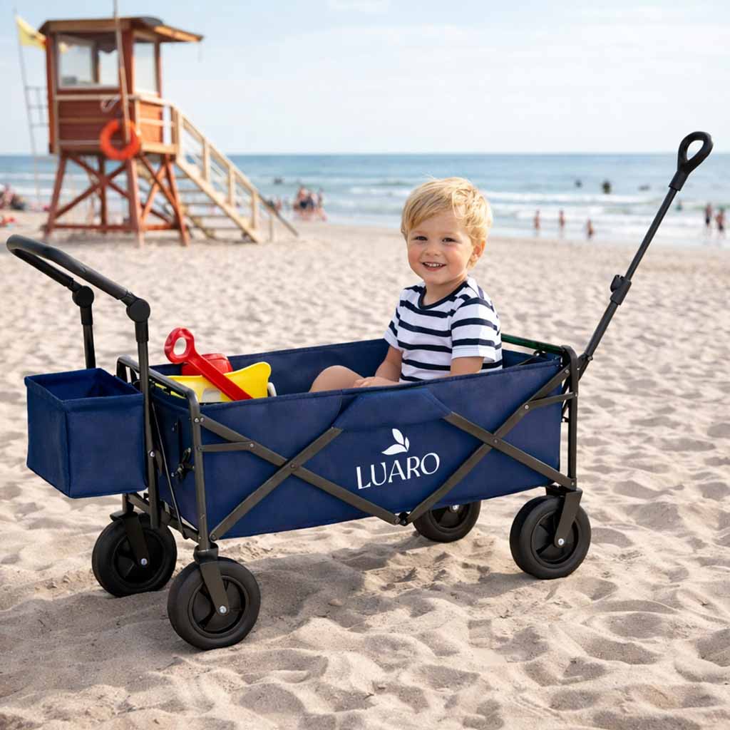 LUARO rannatranspordikäru kokkupandav koos varikatuse ja võrguga tumesinine - Image 10