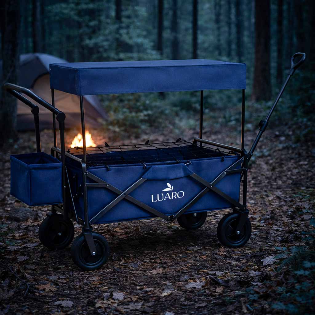 LUARO rannatranspordikäru kokkupandav koos varikatuse ja võrguga tumesinine - Image 11