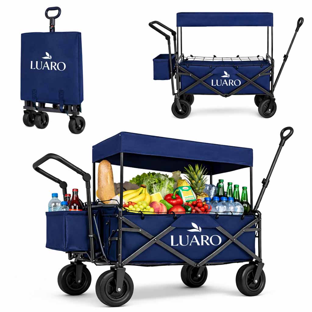 LUARO rannatranspordikäru kokkupandav koos varikatuse ja võrguga tumesinine