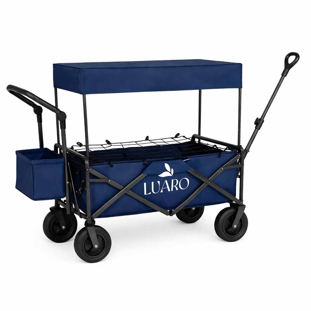 LUARO rannatranspordikäru kokkupandav koos varikatuse ja võrguga tumesinine - Image 2