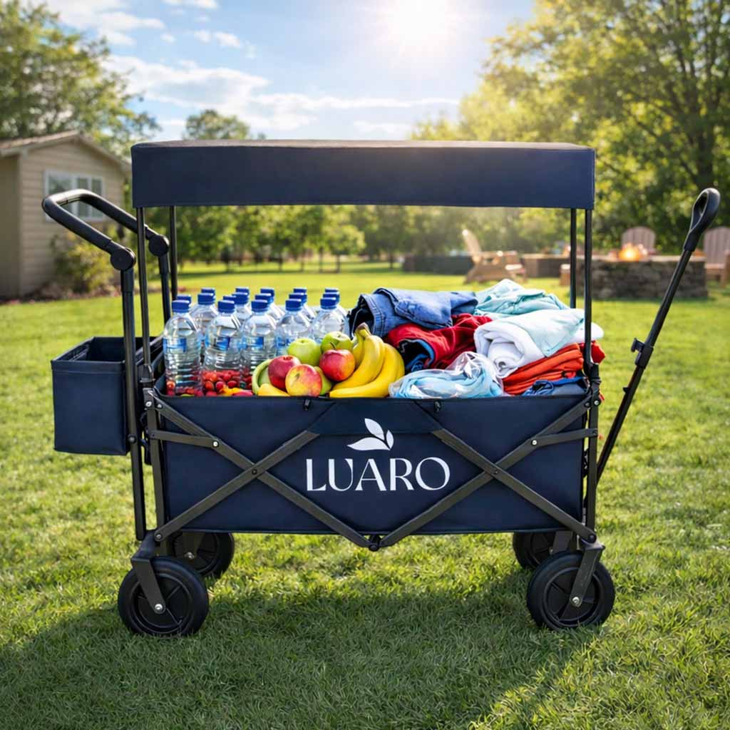 LUARO rannatranspordikäru kokkupandav koos varikatuse ja võrguga tumesinine - Image 6