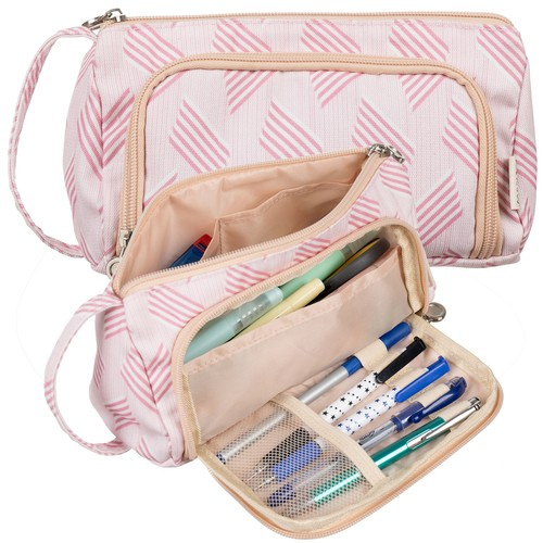 School Pencil Case Two-Compartment Folding Pouch Double Pink for Children - Pilt 11