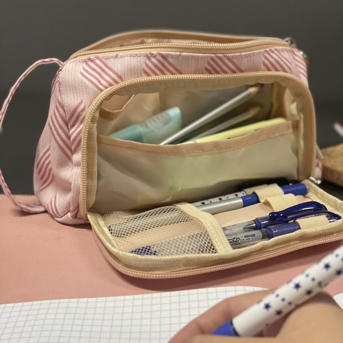 School Pencil Case Two-Compartment Folding Pouch Double Pink for Children - Pilt 9