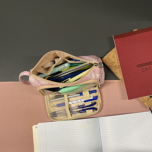 School Pencil Case Two-Compartment Folding Pouch Double Pink for Children - Pilt 10
