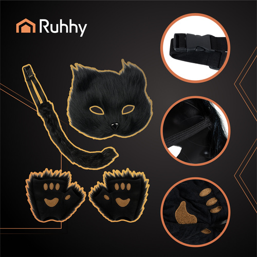 4-piece cat/fox costume, black, Ruhhy 26248 - Pilt 3