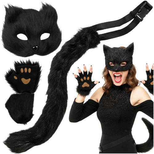 4-piece cat/fox costume, black, Ruhhy 26248