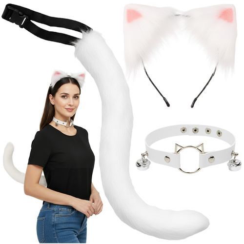 3-piece cat/fox costume, white, Ruhhy 26584