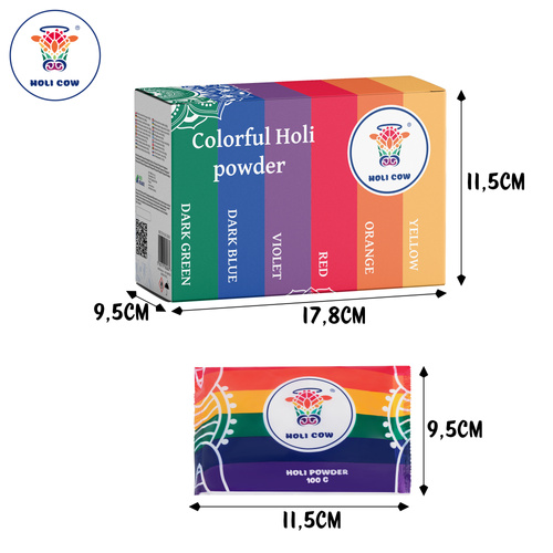 Holi värvipulbri komplekt 6x100 g Holi Cow 27335 - Pilt 2